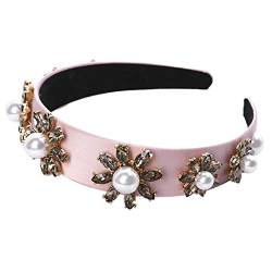 Damen Retro Floral Breites Stirnband Damen Perle Legierung Haarband Haarreifen für Mädchen Kopfbedeckung Hochzeit Haarschmuck von TERNCOEW