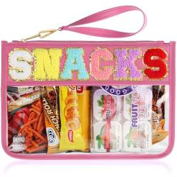 TESAFNG Snack-Tasche für Reisen – transparente Chenille-Buchstabe mit Reißverschluss, adrette Make-up-Kosmetiktaschen, Snack-Rose, Adrett von TESAFNG