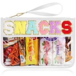 TESAFNG Snack-Tasche für Reisen – transparente Chenille-Tasche mit Reißverschluss, wasserdicht, transparentes PVC und PU, adretter Patch, Make-up-Kosmetik-Tragetasche für Damen und Mädchen, von TESAFNG