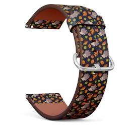 THAZEE 20 mm Schnellverschluss-Ersatzarmband aus Leder (Herbstlaub Igel) Smartwatch-Armband für Damen und Herren, Kunstleder, Kein Edelstein von THAZEE