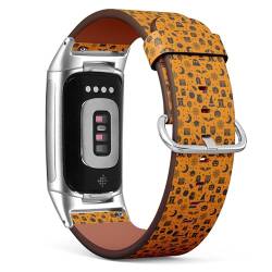 THAZEE Kompatibel mit Fitbit Charge 5 / Fitbit Charge 6 Ersatz-Lederarmband (Halloween Bunt Orange Schwarz) Smartwatch Armband Armband Armband für Damen Herren, Veganes Leder, Kein Edelstein von THAZEE