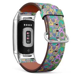 THAZEE Kompatibel mit Fitbit Charge 5 / Fitbit Charge 6 Ersatz-Lederarmband (Totenköpfe Paisley) Smartwatch-Armband für Damen und Herren, Veganes Leder, Kein Edelstein von THAZEE