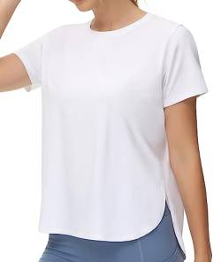 THE GYM PEOPLE Damen Grundlegend Kurzärmeliges Baumwolle Shirts Lose Passform Atmungsaktiv Laufen T-Shirts mit Geteiltem Saum von THE GYM PEOPLE