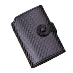 THEPOS RFID-Geldbörse, schwarz, for Herren, RFID-Knopf, Kreditkartenetui, Aluminium, Auto-Geldbörse(Color:Carbon Fiber Black) von THEPOS