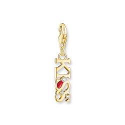 THOMAS SABO Damen Charm-Anhänger KISS mit weißen Steinen vergoldet 925 Sterlingsilber, Kaltemail, 750 Gelbgold Vergoldung 2067-565-10 von THOMAS SABO