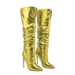 THOYBMO High Heels Boots Damenstiefel Stilettoabsatz Spitzer Zehen Lässige Overknee Stiefel V Form Zum Reinschlüpfen Party Pumps,Yellow(10CM),46 von THOYBMO