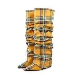 THOYBMO High Heels Boots Kniehohe Stiefel Damen Keilabsatz Spitzer Stilvolle Pumps Partys Büros Abendschuhe,Yellow,44 von THOYBMO