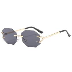 TICHEROMU Polygonale randlose Sonnenbrille, modisch, rahmenlos, rechteckig, transparent, für Damen und Herren, Schwarz , Large von TICHEROMU