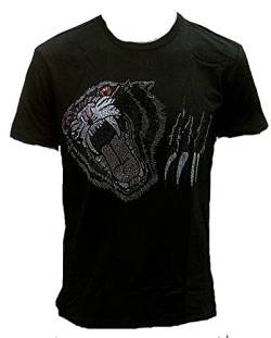 TICILA Herren Men T-Shirt Schwarz Original Crystal Strass Steine Special Edition Black Panther Rock Star Tattoo Clubwear Diamante Glitzer Bling Designer Teil M 50 von TICILA