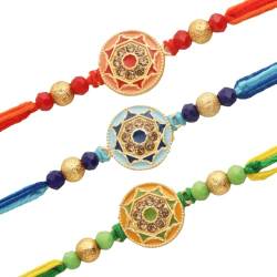 GEBUNDENE BÄNDER Rakhi für Bruder (3er-Set) | Mini-Grußkarte | Roli Chawal Paket – Raksha Bandhan Rakhi Armband für Bruder Rakhi für Bhaiya | Bro Rakhi Thread | Rakhi-Geschenke für Bruder von TIED RIBBONS