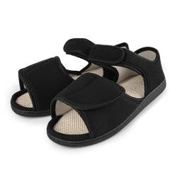 TIESTRA Diabetiker Sandalen Herren Weit Offene orthopädische Verstellbare Gesundheitsschuhe Memory Foam Sohle Ödeme Schuhe Herren, Schwarz UK9/EU43 von TIESTRA