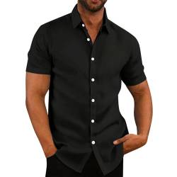 Leinenhemd Herren Kurzarm Einfarbig Sommerhemd Casual Freizeit Herrenhemd Regular Atmungsaktiv Hemd Button Down T Shirt Slim Fit Sportshirt Lässiges Hawaiihemd Bequeme Outdoorshirt von TIMELYE