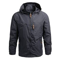 Regenjacke Herren Herbst Übergangsjacke Herren Lang Regenjacke Herren Wasserdicht Kapuze Wintermantel Leichte Fahrradjacke Regenjacke Wasserdicht Atmungsaktiv Wasserdichte Regenjacke(1-Gray,XXL) von TIMELYE