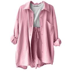 TIMELYE Gutschein Zum Ausdrucken Overall Damen Sommer Festival Active Sommerkleid Boho Outdoor Zweiteiler Damen Musselin Einfarbig Sportset Für Damen Hausanzug Damen Sommer(Rosa,XXL) von TIMELYE