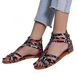 TIMIYUYU Damen Sandalen Offene Zehe Strandsandalen Mode Urlaub Damensandalen Sommer Outdoor Sandalen mit Reißverschluss Retro Sandaletten Römersandalen Outdoor Flache Sandalen Sommerschuhe von TIMIYUYU