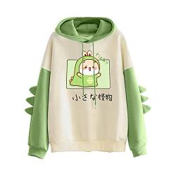 TIMIYUYU Hoodie Kawaii Kapuzenpullover Damen Cute Cartoon Dino Teenager Mädchen Hoodie Sweatshirt Pullover mit Kapuze Langarmshirt Bluse Tops Casual Sports Oberteile Outwear (Grün2, S) von TIMIYUYU