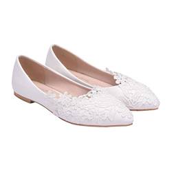 TINEASUR 1 Paar Hochzeitsschuhe Damenschuhe Halloween Schuhe Lace Schuhe Hochzeitschuhe Slipper für Damen elegant Spitzenwohnungen leichte Schuhe Freizeitschuhe für Damen Sohle: Gummi Weiß von TINEASUR