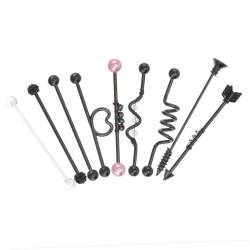 TINEASUR 9St Ohrringe Ohrstecker langer Ohrstecker Industrielle Ohrringe Tragus-Ohrstecker kolczyki damskie schmuck set industrieller Ohrstecker lange Ohrstecker Rostfreier Stahl Black von TINEASUR