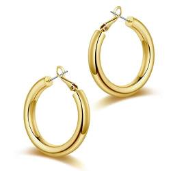 TINGN Gold Ohrringe Damen Trendige, 30mm Ohrringe Gold Creolen Ohrringe Damen Dicke Gold Ohrringe Creolen Hypoallergene Ohrringe Damen Mädchen Kleine Ohrringe Creolen Teenager Mädchen Geschenke von TINGN