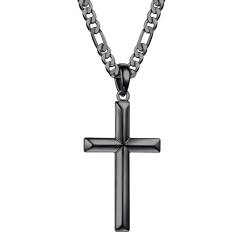 TINGN Kreuz Kette Herren Schwarz, Silber 925 Kette mit Kreuz Anhänger Kreuz Halskette Herren Frauen Mädchen Geschenk Figarokette Kreuz Kette Modeschmuck Geschenk für Männer Sohn von TINGN