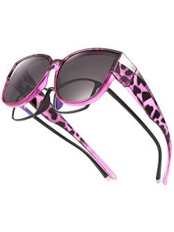 TINHAO Polarisierte Passform über Brillen, Sonnenbrille für Damen, UV-Schutz, trendige, übergroße quadratische Schattierungen zum Autofahren(Lila Leopard) von TINHAO