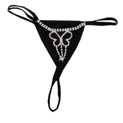 Strass Schmetterling Tanga Taille Körperkette Glitter Kristall Bikini Bauch Körperkette Festival Rave G-String Taille Kette für Frauen (Silber) von TJCGCKK