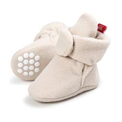 TMEOG Unisex-Baby Neugeborenes Fleece Booties Bio Baumwoll-Futter und rutschfeste Greifer Winterschuhe (C_Beige, 6_Months) von TMEOG