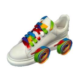 TMTGTS 2 Paar Färben Schnürsenkel Breite Premium Schuhbänder Unisex-Schnürsenkel in Regenbogenfarben Mehrfarbige Reißfest Shoelaces Herren Damen für Turnschuhe Skateschuhe Fußballschuhe Stiefel(15#) von TMTGTS