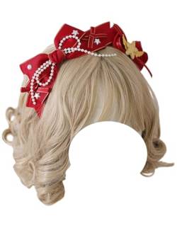 Gothic Schleife Stirnband Spitze Schleife Kopfbedeckung Schleife Haarband Lolita Party Cosplay Haarschmuck für Frauen (Rot) von TO KU TOO YUO