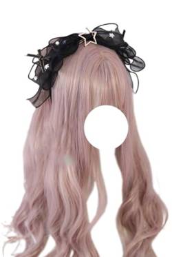 Mehrschichtiges Schleifen-Stirnband, Satin-Haarband, Schleifen, Kopfbedeckung, Perlen, Stern, Haarschmuck für Damen, Schwarz von TO KU TOO YUO