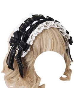 Spitzenschleife, Stirnband, Satin-Haarband, Schleifen, Kopfbedeckung, Schleife, Haarband, Lolita, Party, Cosplay, Haarschmuck für Frauen (schwarz) von TO KU TOO YUO