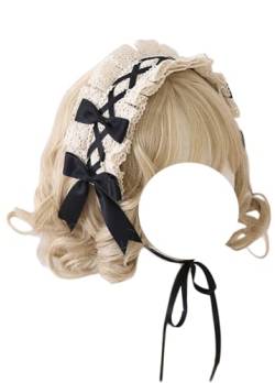 Spitzenschleife, Stirnband, Satin-Haarband, Schleifen, Kopfbedeckung, Schleife, Haarband, Lolita, Party, Cosplay, Haarschmuck für Frauen (schwarz) von TO KU TOO YUO