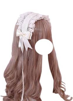 Weiße Spitze Schleife Stirnband Band Schleife Kopfbedeckung Fliege Haarband Lolita Party Cosplay Haarschmuck für Frauen (Weiß) von TO KU TOO YUO