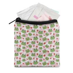 TOADDMOS 1 Stück Damenbindentasche Periode Pad Pouch Tragbare Reißverschlusstasche für Menstruation Periode Teen Mädchen Frauen Geschenke, Frosch Erdbeere Leichte Kleine Aufbewahrung Halter Organizer von TOADDMOS