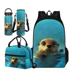 TOADDMOS Schultaschen-Set für Kinder, 4-teilig, Büchertasche mit isolierter Lunchtasche, tragbarer Wasserflasche und isolierter Wasserflasche, otter, Small Water Bottle, Schulranzen-Set von TOADDMOS