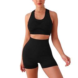 TOEECY Workout-Sets für Damen Bauchfreies Top und Hohe Taille Laufshorts Gerippt Zweiteilig Yoga-Sets Activewear Sport-Outfits Racerback-Sportbekleidungssets (S/M) von TOEECY