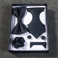 TOFOW Krawatte Männer Set mit Krawatten in einer Geschenkbox (mit Herrenkrawatte,Fliege,Einstecktuch,Brosche,Manschettenknöpfe,silberne, 6-St., Krawatte mit Einstecktuch Set Herren) Geeignet für Weihnachten,Vatertag,Geschenkbox von TOFOW