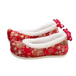 TOGEVAL 1 Paar Granatapfel Flats Chinesisches Kleid Keilsandalen Chinesische Ethnische Chinesische Ballerinas Ballett Chinesische Loafer Runde Zehenloafer Spitze Zehen Flache von TOGEVAL