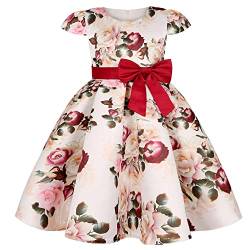 Kinder Mädchen Kleider 1950er Vintage Rockabilly Kleid Abendkleid Geburtstag Partykleider A-Linie Blumen Retro Cocktailkleid Faltenrock Knielang Festkleid Im 50er Jahre Stil Rot 140 von TOKYMOON