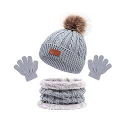 TOKYMOON 3 in 1 Kinder Wintermütze Schal Handschuhe Set Kinder Mütze Set Strickmütze Warme Winter Beanie Hut Handschuhe Schal Set für Kinder Jungen Mädchen Thermo Handschuhe 1-5 JahreGrau von TOKYMOON