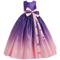 TOKYMOON Mädchen Kleid Ärmellos Mädchen Lang Elegant Abendkleid für Hochzeit Blumensmädchen Spitze Tüll Hochzeit Kleid Prinzessin Kleider Brautjungfer Sommerkleider Farbverlauf violett 140 von TOKYMOON