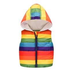 TOKYMOON Weste Kinder Winterweste mit Kapuze Weste Gefüttert Jungen Mädchen Steppweste Warme Weste Ärmellose Jacke Herbst Winter Leichte Mantel Kapuzenweste Winterjacke Regenbogen 90 von TOKYMOON