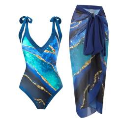 TOKYMOON Zweiteiliger Damen Badeanzug Sport v Ausschnitt vintage Badeanzüge Damen Sexy high Waist Badeanzug Swimsuit Bademode Strandkleid Push up retro Badeanzug Monokini Bauchweg Sternenhimmel L von TOKYMOON