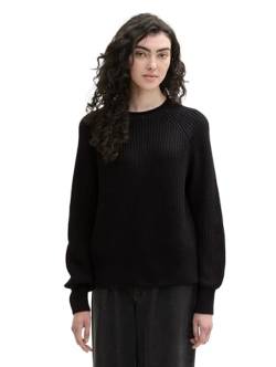 TOM TAILOR Denim Damen 1043309 Basic Strickpullover mit Raglan-Ärmeln, 14482-Deep Black, XL von TOM TAILOR Denim