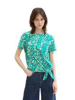 TOM TAILOR Denim Damen Basic T-Shirt mit Knotendetail, abstract green dot print, XS von TOM TAILOR Denim