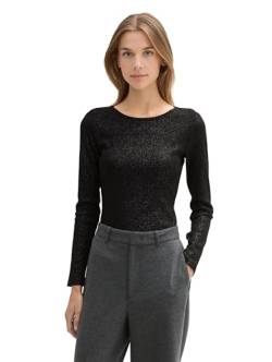 TOM TAILOR Denim Damen RIPP Longsleeve mit Glitzer-Effekt, 14482 - Deep Black, XXL von TOM TAILOR Denim