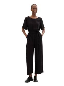 TOM TAILOR Denim Damen Relaxed Fit Overall mit Trompetenärmeln, deep black, L von TOM TAILOR Denim