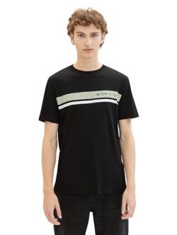 TOM TAILOR Denim Herren Basic Crew-Neck T-Shirt mit Logo-Print, Black, M von TOM TAILOR Denim