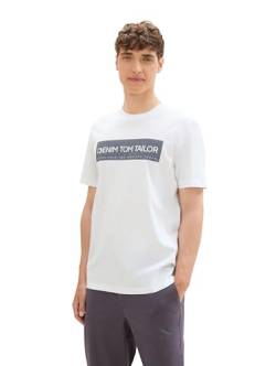 TOM TAILOR Denim Herren Basic T-Shirt mit Logo-Print,20000 - White, M von TOM TAILOR Denim