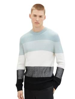 TOM TAILOR Denim Herren Colorblock Strickpullover aus Baumwolle, mint white black colorblock, L von TOM TAILOR Denim